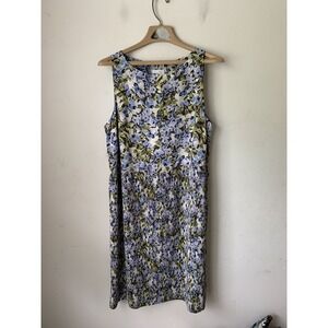 J Jill Women Dress Medium Floral Spring Sleeveless Wedding Blue Tea Party Shower